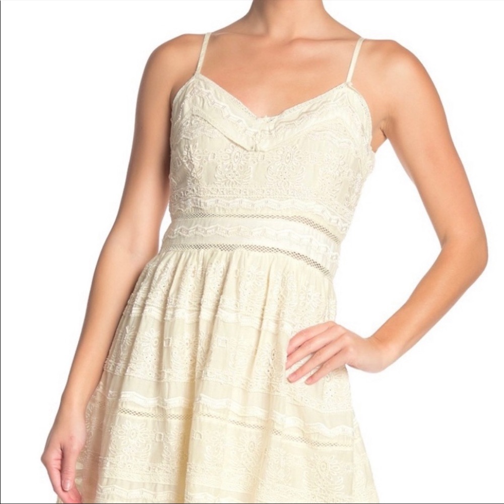Anthropology Love Sam hand Beaded Embroidered Cream Mini Dress bridal